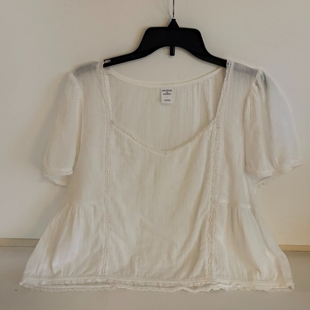 Melrose and Market 100% Cotton White Flow Bohemian embroidered Blouse/Shirt Sz L